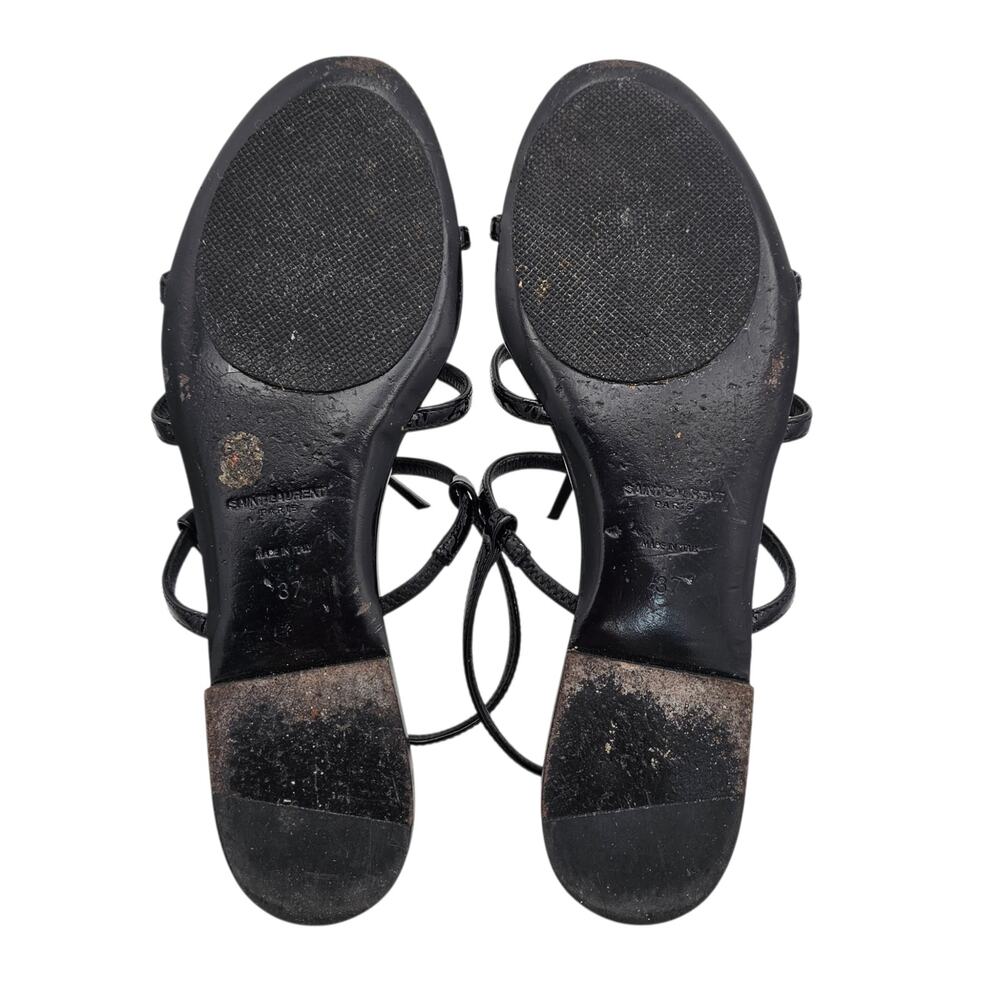 Saint Laurent YSL Cassandra Flat Strap Sandal Black Patent Leather Size 37 US 7 - Picture 8 of 11